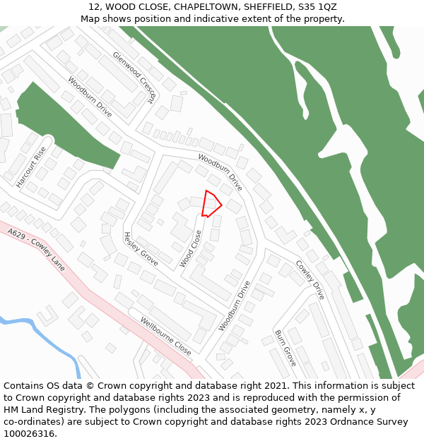 12, WOOD CLOSE, CHAPELTOWN, SHEFFIELD, S35 1QZ: Location map and indicative extent of plot