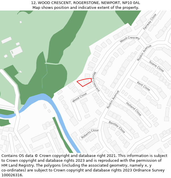 12, WOOD CRESCENT, ROGERSTONE, NEWPORT, NP10 0AL: Location map and indicative extent of plot