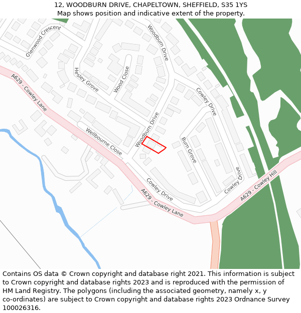 12, WOODBURN DRIVE, CHAPELTOWN, SHEFFIELD, S35 1YS: Location map and indicative extent of plot