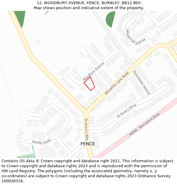 12, WOODBURY AVENUE, FENCE, BURNLEY, BB12 9EH: Location map and indicative extent of plot