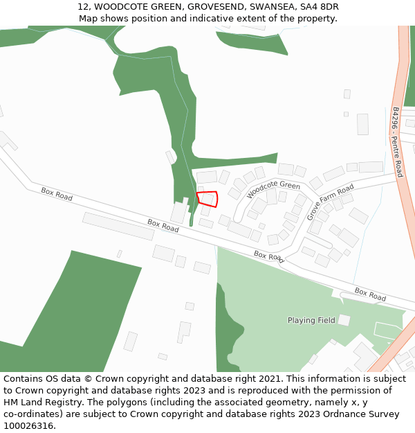 12, WOODCOTE GREEN, GROVESEND, SWANSEA, SA4 8DR: Location map and indicative extent of plot