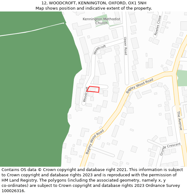 12, WOODCROFT, KENNINGTON, OXFORD, OX1 5NH: Location map and indicative extent of plot