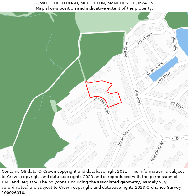 12, WOODFIELD ROAD, MIDDLETON, MANCHESTER, M24 1NF: Location map and indicative extent of plot