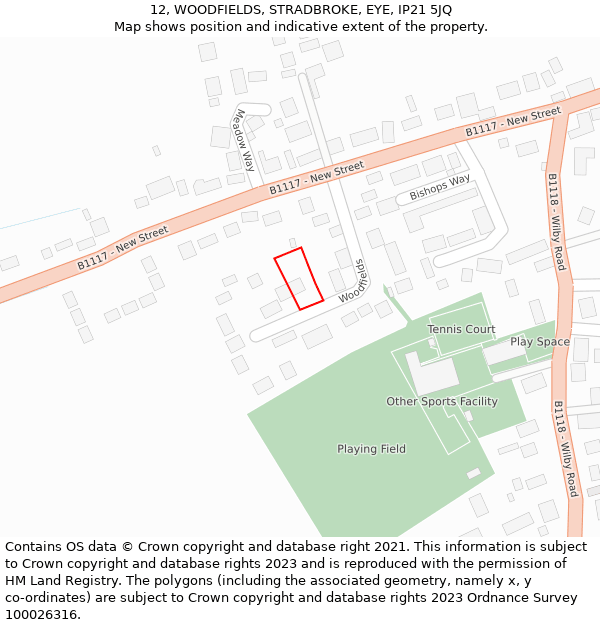 12, WOODFIELDS, STRADBROKE, EYE, IP21 5JQ: Location map and indicative extent of plot