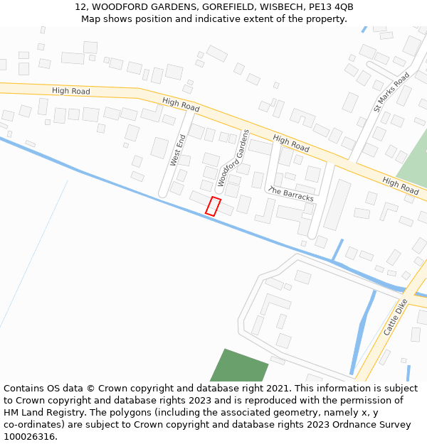 12, WOODFORD GARDENS, GOREFIELD, WISBECH, PE13 4QB: Location map and indicative extent of plot