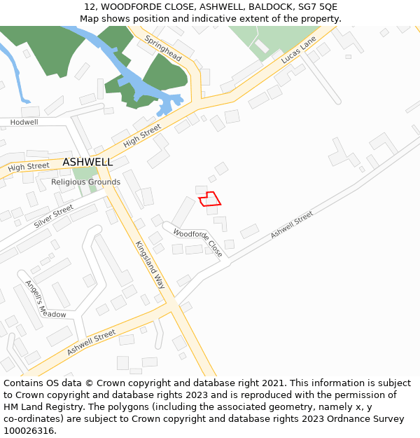 12, WOODFORDE CLOSE, ASHWELL, BALDOCK, SG7 5QE: Location map and indicative extent of plot