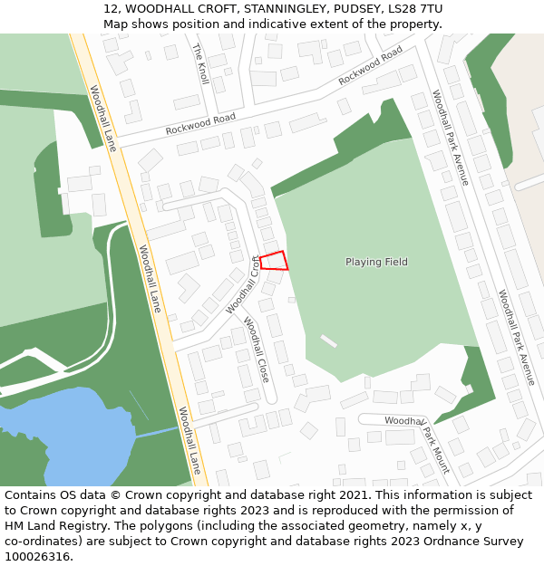 12, WOODHALL CROFT, STANNINGLEY, PUDSEY, LS28 7TU: Location map and indicative extent of plot