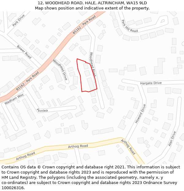 12, WOODHEAD ROAD, HALE, ALTRINCHAM, WA15 9LD: Location map and indicative extent of plot
