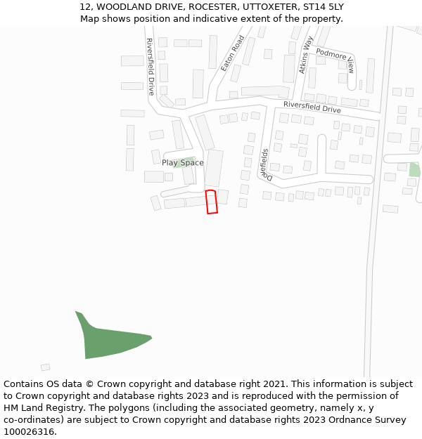 12, WOODLAND DRIVE, ROCESTER, UTTOXETER, ST14 5LY: Location map and indicative extent of plot