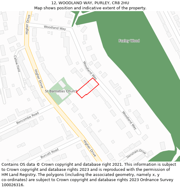 12, WOODLAND WAY, PURLEY, CR8 2HU: Location map and indicative extent of plot