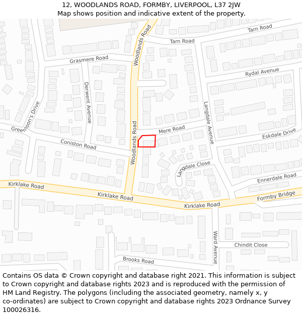 12, WOODLANDS ROAD, FORMBY, LIVERPOOL, L37 2JW: Location map and indicative extent of plot