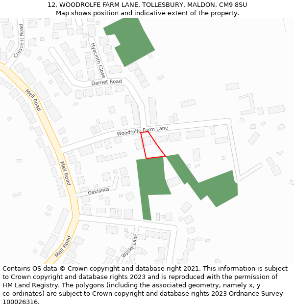 12, WOODROLFE FARM LANE, TOLLESBURY, MALDON, CM9 8SU: Location map and indicative extent of plot