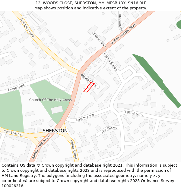 12, WOODS CLOSE, SHERSTON, MALMESBURY, SN16 0LF: Location map and indicative extent of plot