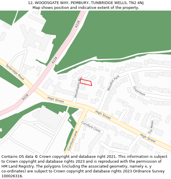 12, WOODSGATE WAY, PEMBURY, TUNBRIDGE WELLS, TN2 4NJ: Location map and indicative extent of plot