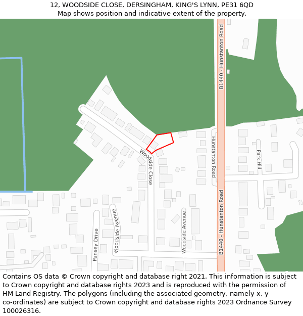 12, WOODSIDE CLOSE, DERSINGHAM, KING'S LYNN, PE31 6QD: Location map and indicative extent of plot