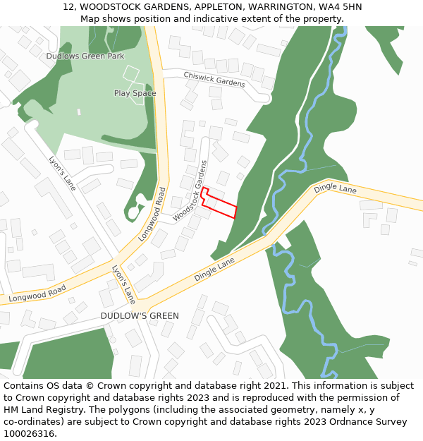 12, WOODSTOCK GARDENS, APPLETON, WARRINGTON, WA4 5HN: Location map and indicative extent of plot
