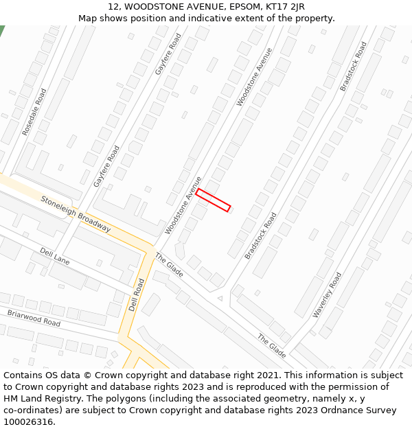 12, WOODSTONE AVENUE, EPSOM, KT17 2JR: Location map and indicative extent of plot