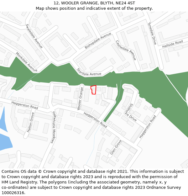 12, WOOLER GRANGE, BLYTH, NE24 4ST: Location map and indicative extent of plot