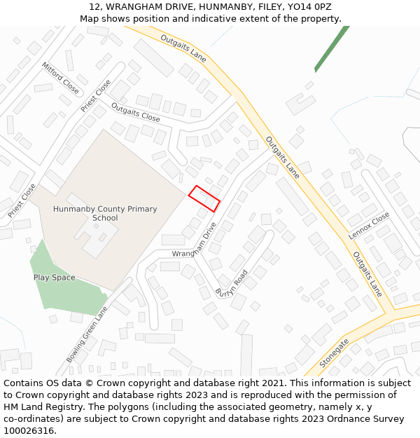 12, WRANGHAM DRIVE, HUNMANBY, FILEY, YO14 0PZ: Location map and indicative extent of plot