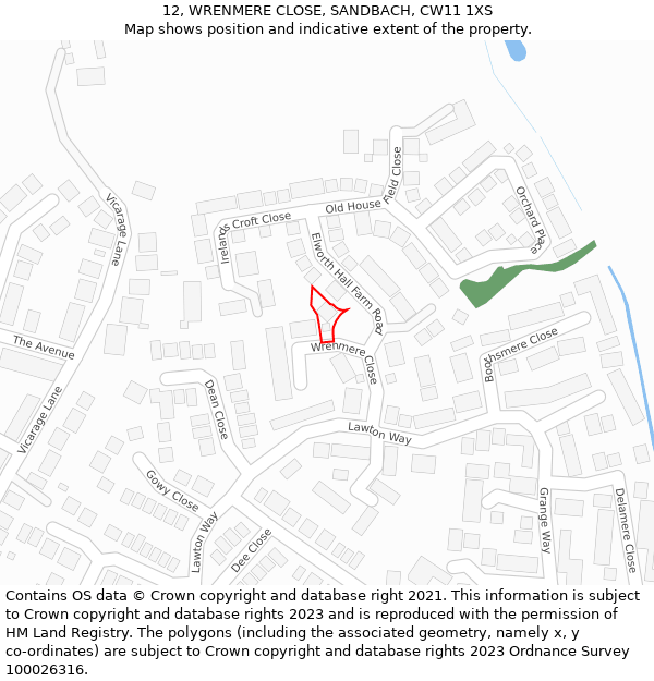 12, WRENMERE CLOSE, SANDBACH, CW11 1XS: Location map and indicative extent of plot