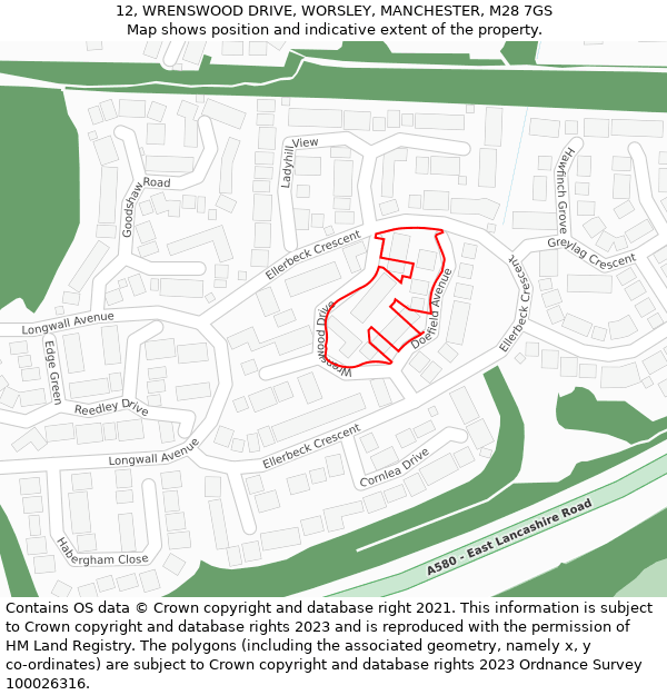 12, WRENSWOOD DRIVE, WORSLEY, MANCHESTER, M28 7GS: Location map and indicative extent of plot