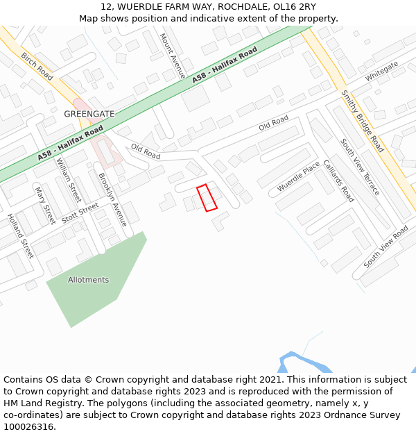 12, WUERDLE FARM WAY, ROCHDALE, OL16 2RY: Location map and indicative extent of plot