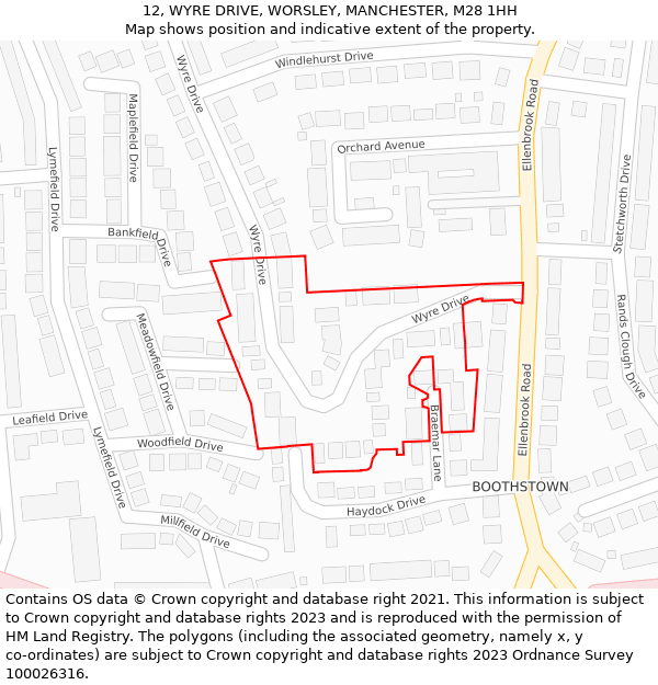 12, WYRE DRIVE, WORSLEY, MANCHESTER, M28 1HH: Location map and indicative extent of plot