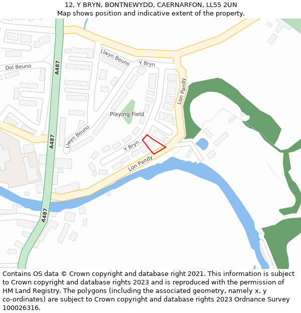 12, Y BRYN, BONTNEWYDD, CAERNARFON, LL55 2UN: Location map and indicative extent of plot
