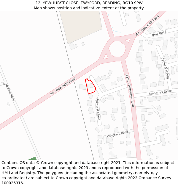 12, YEWHURST CLOSE, TWYFORD, READING, RG10 9PW: Location map and indicative extent of plot