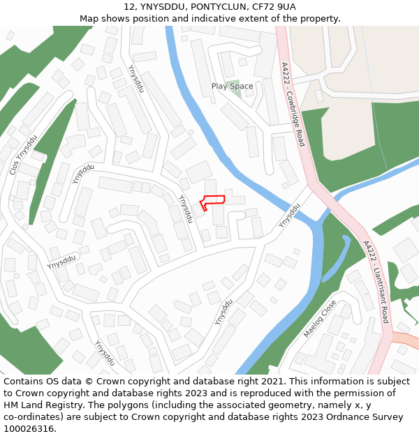 12, YNYSDDU, PONTYCLUN, CF72 9UA: Location map and indicative extent of plot