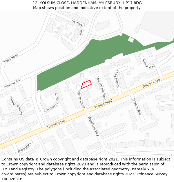 12, YOLSUM CLOSE, HADDENHAM, AYLESBURY, HP17 8DG: Location map and indicative extent of plot