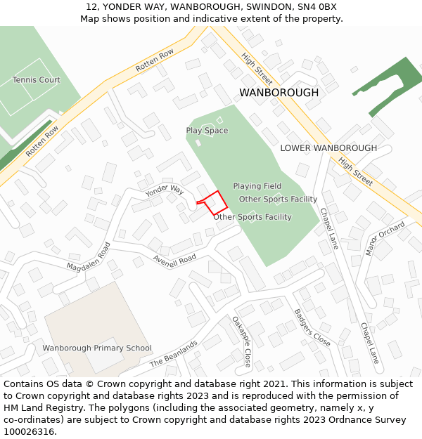 12, YONDER WAY, WANBOROUGH, SWINDON, SN4 0BX: Location map and indicative extent of plot