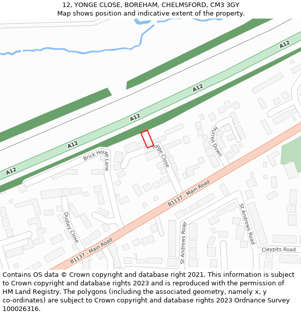 12, YONGE CLOSE, BOREHAM, CHELMSFORD, CM3 3GY: Location map and indicative extent of plot