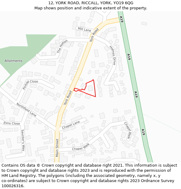 12, YORK ROAD, RICCALL, YORK, YO19 6QG: Location map and indicative extent of plot