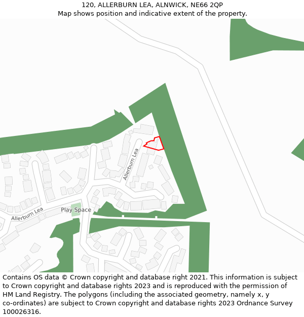 120, ALLERBURN LEA, ALNWICK, NE66 2QP: Location map and indicative extent of plot