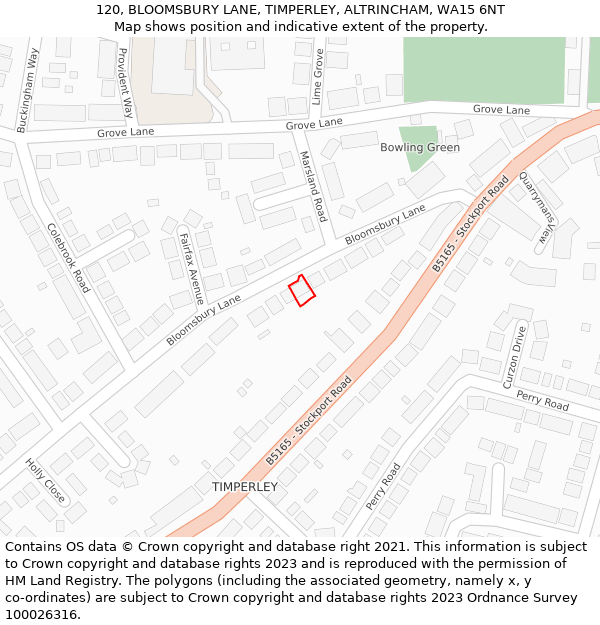 120, BLOOMSBURY LANE, TIMPERLEY, ALTRINCHAM, WA15 6NT: Location map and indicative extent of plot