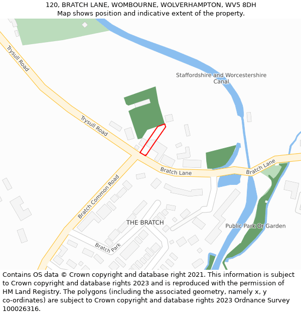 120, BRATCH LANE, WOMBOURNE, WOLVERHAMPTON, WV5 8DH: Location map and indicative extent of plot