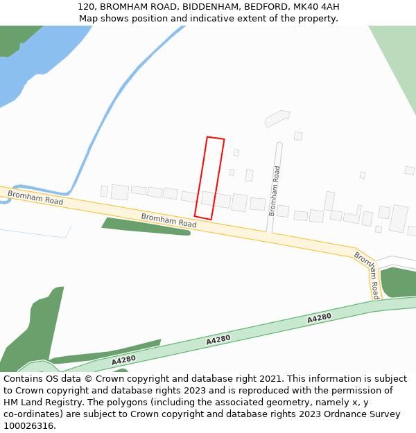 120, BROMHAM ROAD, BIDDENHAM, BEDFORD, MK40 4AH: Location map and indicative extent of plot