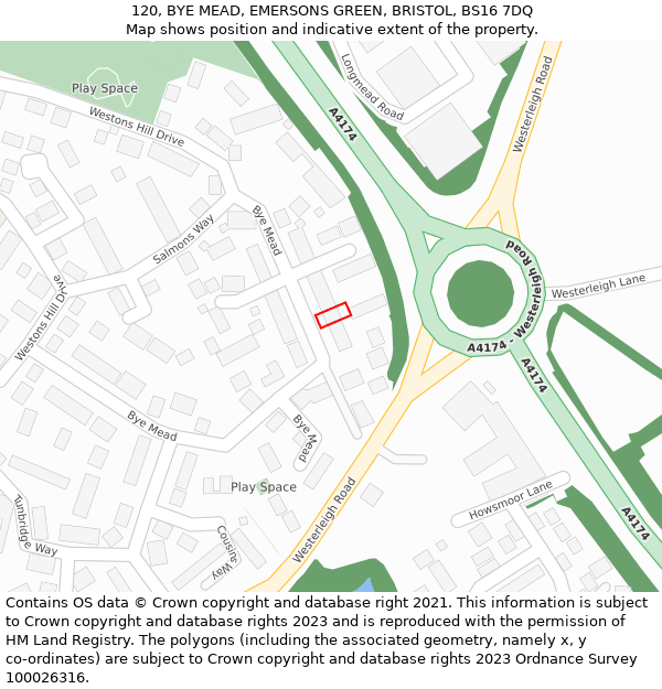 120, BYE MEAD, EMERSONS GREEN, BRISTOL, BS16 7DQ: Location map and indicative extent of plot