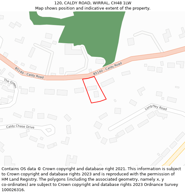 120, CALDY ROAD, WIRRAL, CH48 1LW: Location map and indicative extent of plot