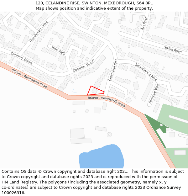 120, CELANDINE RISE, SWINTON, MEXBOROUGH, S64 8PL: Location map and indicative extent of plot