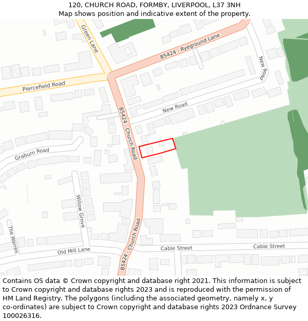 120, CHURCH ROAD, FORMBY, LIVERPOOL, L37 3NH: Location map and indicative extent of plot