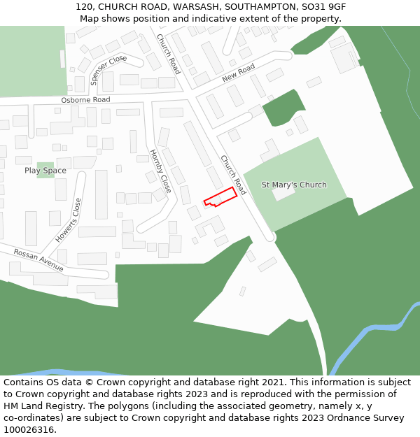 120, CHURCH ROAD, WARSASH, SOUTHAMPTON, SO31 9GF: Location map and indicative extent of plot