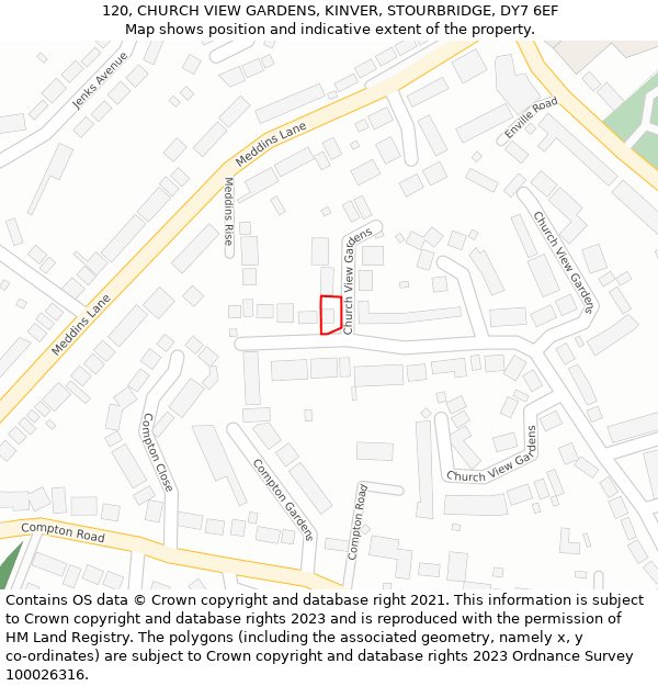 120, CHURCH VIEW GARDENS, KINVER, STOURBRIDGE, DY7 6EF: Location map and indicative extent of plot