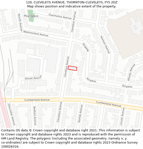 120, CLEVELEYS AVENUE, THORNTON-CLEVELEYS, FY5 2DZ: Location map and indicative extent of plot