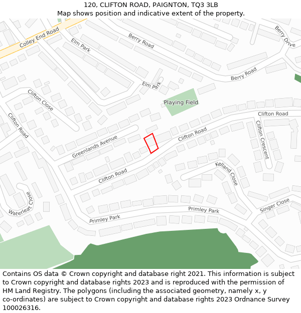120, CLIFTON ROAD, PAIGNTON, TQ3 3LB: Location map and indicative extent of plot