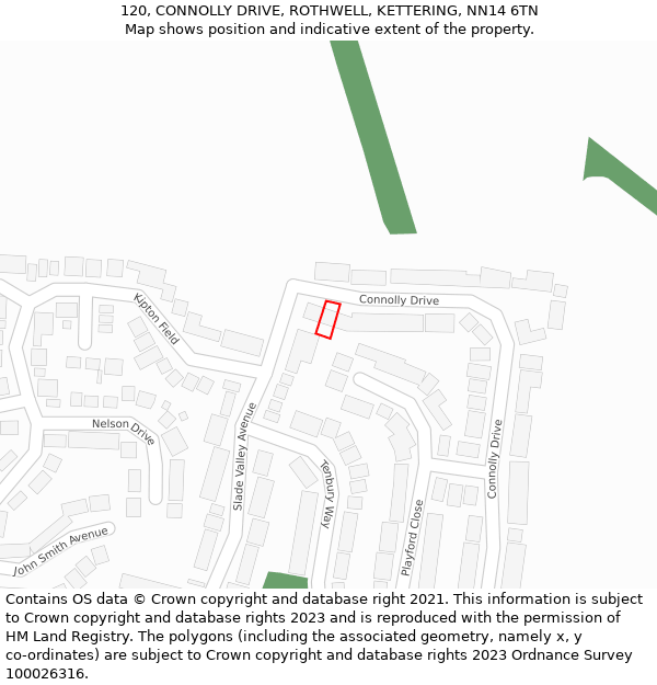 120, CONNOLLY DRIVE, ROTHWELL, KETTERING, NN14 6TN: Location map and indicative extent of plot