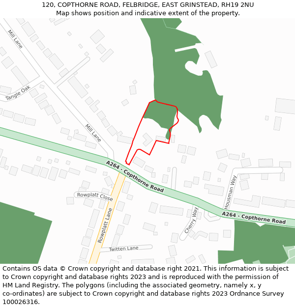 120, COPTHORNE ROAD, FELBRIDGE, EAST GRINSTEAD, RH19 2NU: Location map and indicative extent of plot