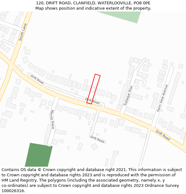 120, DRIFT ROAD, CLANFIELD, WATERLOOVILLE, PO8 0PE: Location map and indicative extent of plot