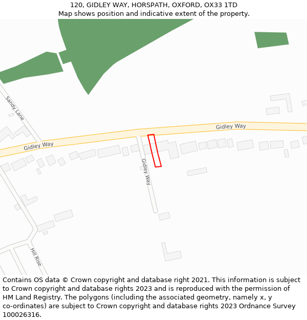 120, GIDLEY WAY, HORSPATH, OXFORD, OX33 1TD: Location map and indicative extent of plot